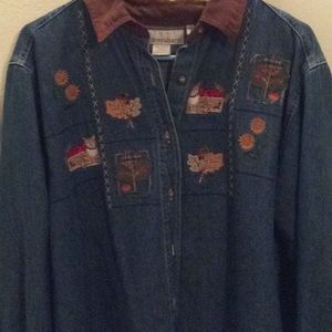 Oversized vintage denim cat shirt